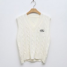 럽스 로하 브이넥 꽈배기 자수 니트 베스트