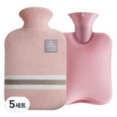 다이제 당그니 핫워터 냉보온 물주머니 핫 찜질팩 + 니트커버 세트 분홍색, 5세트