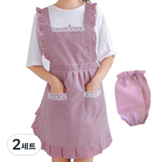 Ahope 荷葉邊圍裙 + 袖套組, 紅色, 2套