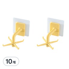 Saenggaknarae 廚房多用途免鑽孔多角度旋轉式掛鉤 掛架掛鉤 4入, 黃色, 10個