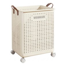 德利生活 可折疊髒衣收納籃 滑輪款, 奶油色