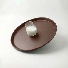 리빙메이트 국산 논슬립 원형 쟁반 트레이, 브라운, 1개