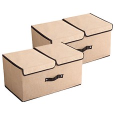 小麥購物 雙蓋儲物棉麻加厚摺疊收納箱 L2332, 米色, 2個