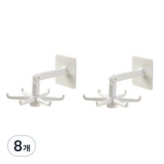 Saenggaknarae 廚房多用途免鑽孔多角度旋轉式6入掛鉤, 白色, 8個
