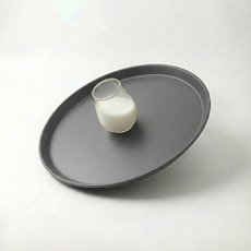 리빙메이트 국산 논슬립 원형 쟁반 트레이, 그레이, 1개