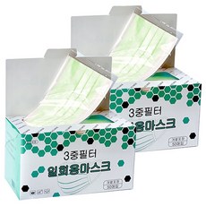 Sunbit 耳掛舒適獨立包裝口罩 大型 淺綠色, 50入, 2個, 綠色