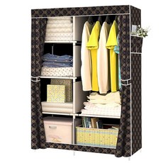 組合式衣櫃 撞色款 優質無紡布/1.3cm鋼管/PP接口, 酷金黑, 170 x 105 x 45cm