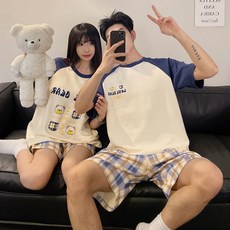 2'nd Pink 情侶款愛心熊短袖短褲睡衣上下套裝 91804