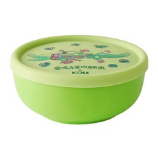 KOM 316不鏽鋼兒童隔熱碗含矽膠上蓋, 青菜鱷魚 綠色, 附蓋兒童碗 + 湯匙, 1組