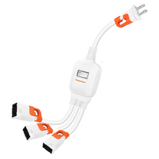 PowerSync 群加 2P一對三抗搖擺分接延長用電源線組 3插座 TS3WB003 170g, 37cm, 白色 + 橘色, 1入