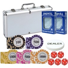 籌碼 300入+鋁盒+皇家卡 2入+莊家籌碼+骰子 5入+鑰匙 2入 套組, 混色