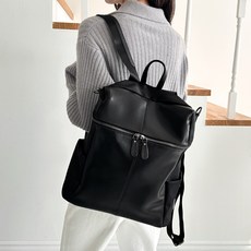 ADDEDIT 女性牛皮Trin後背包, 黑色