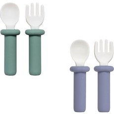 LALABY 孩童用湯匙+叉子組, 1組, 綠色+薰衣草紫