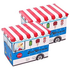 卡通玩具收納箱 無紡布材質 承重50kg, 藍色冰淇淋車, 2個