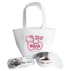 thinkbaby Hello Kitty x Thinkbaby 聯名餐具組, 寶貝湯碗 + 湯匙 + 叉子 + 餐具收納袋, 白色, 1組