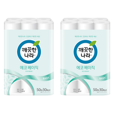 깨끗한나라 에코 베이직 2겹 롤화장지, 50m, 30개입, 2개