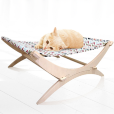 Healing Time 圖案印花貓咪折疊木床, 三角白(NH-3133)