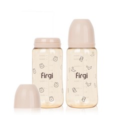 Firgi PPSU 兔子恐龍安心奶瓶雙入組 無奶嘴 2件組, 280ml, 混合色, 1套