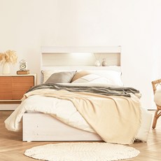 동서가구 이즈 카이 LED 1단 3서랍 수납침대 프레임 + 독립포켓 매트리스 세트 방문설치, 워시 + 화이트