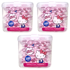 三麗鷗 Hello Kitty 超軔牙線棒 平滑弧形牙線頭設計, 300支, 3盒