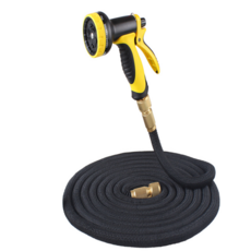 頂規款高壓彈力伸縮水管 附10段式水槍 + 防水束口收納袋 7.5m, 黑色, 1條