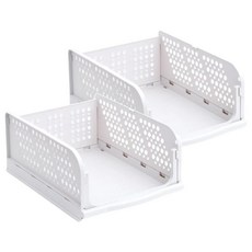 抽屜式折疊收納籃 多層疊放 鏤空透氣, 44 x 33 x 19cm, 白色, 2個