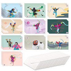 Maumdama 感性插畫韓國傳統面具明信片 30入 + 信封 30入, 混合色, 1套