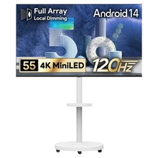 더함 CHiQ 4K QLED MiniLED UHD DLG 120Hz 로컬디밍 돌비 AI 구글 5.0 스마트TV + 이동식 TV스탠드 삼탠바이미 화이트 세트, 140cm(55인치), UA551MINILED Google5.0 120Hz 2025C, 스탠드형, 고객직접설치