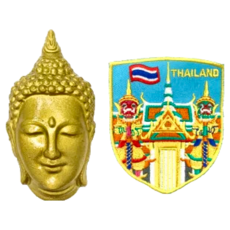A-ONE 匯旺 泰國金佛臉生活家居磁鐵 + 泰國玉佛寺曼谷大皇宮袖標 2件組, C168 + 343, 1.81 x 3.5吋 + 2.5 x 3.1吋