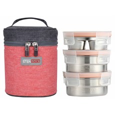 STENLOCK 史丹利 Pure 圓形三層便當盒 200ml 1入+300ml 2入組, VINTAGE RED, 1組