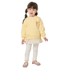 KIDSCOMO 童款蝴蝶結刺繡蕾絲下擺大學T+內搭褲套裝