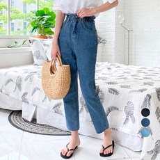 가비진 여성용 허리밴딩 투버튼 루즈핏 청바지 191