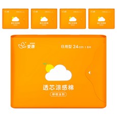 icon 愛康 涼感衛生棉 雙層材質技術 乾爽安心 植萃檸檬甜橙精油, 24cm, 8片, 5包