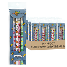 Pinkfoot 蔬果圖案鉛筆 4支 2B鉛筆, 紫色 + 白色 + 粉色 + 綠色, 15組