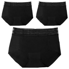 SOFT LIGHT 絕色無痕創新蕾絲中腰內褲 柔軟親膚 100%褲底蠶絲, L, 黑色