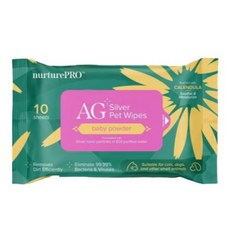 Nurture PRO 天然密碼 銀離子寵物濕紙巾 爽身粉, 10抽, 1包