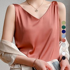 더시럽 여성용 실키 브이넥 백 스트랩 나시