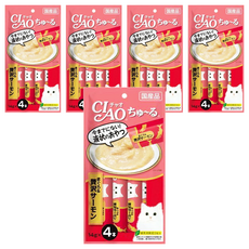 INABA CIAO 啾嚕肉泥 鮪魚 + 鮭魚, 日本原裝進口, 添加綠茶消臭配方, 無添加任何防腐劑, 小包裝設計, 餵食方便, 增加互動, 56g, 5袋