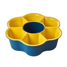 德利生活 火鍋青菜拼盤分格瀝水籃, 360度旋轉, 藍黃色, 35 x 12.5cm, 1個