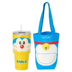 Hiromimi 哆啦A夢 304不鏽鋼冰霸杯袋3件組, 900ml, 1組, 大臉款 藍色 + 白色 + 黃色