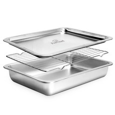 佩爾謝夫 全不鏽鋼方形託盤組, 1套, 深型托盤 + 淺型托盤 + 瀝油烤網