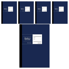 Double A B5膠裝筆記本 布膠系列 厚螺紋卡紙封面 防水耐髒 縫線裝訂 可完全攤平, 深藍色, 5本
