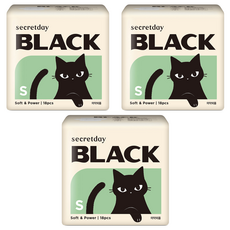 secretday Black蝶翼型衛生棉, S, 18片, 3包