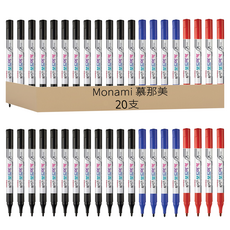 Monami FINE 白板筆套組 附板擦 2個, 黑色、藍色、紅色, 20支