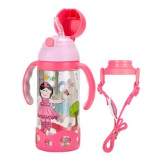 EAT4FUN 彈蓋式吸管水瓶附背帶, 粉色(公主 精靈), 1入