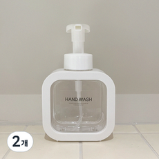 뉴앤룩 커버 핸드워시 사각 디스펜서 거품형 리필용기 300ml + 핸드워시라벨, 화이트, 2개 화이트, 2개