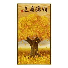 財神小舖 金樹滿財 開運風水畫 山水聚氣 福祿圓滿 財源廣進 瑞氣盈門 文公吉數 進益財至, 棕色