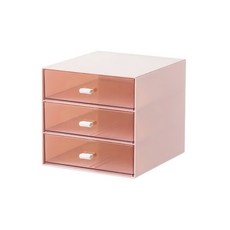 투명 서랍 사각 정리 수납장, 핑크, 3단