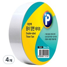 프린텍 종이양면테이프 24mm x 10m, 투명, 4개