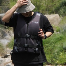 韓國 BUFFALO Chic 潛水布料救生衣, 曜石黑